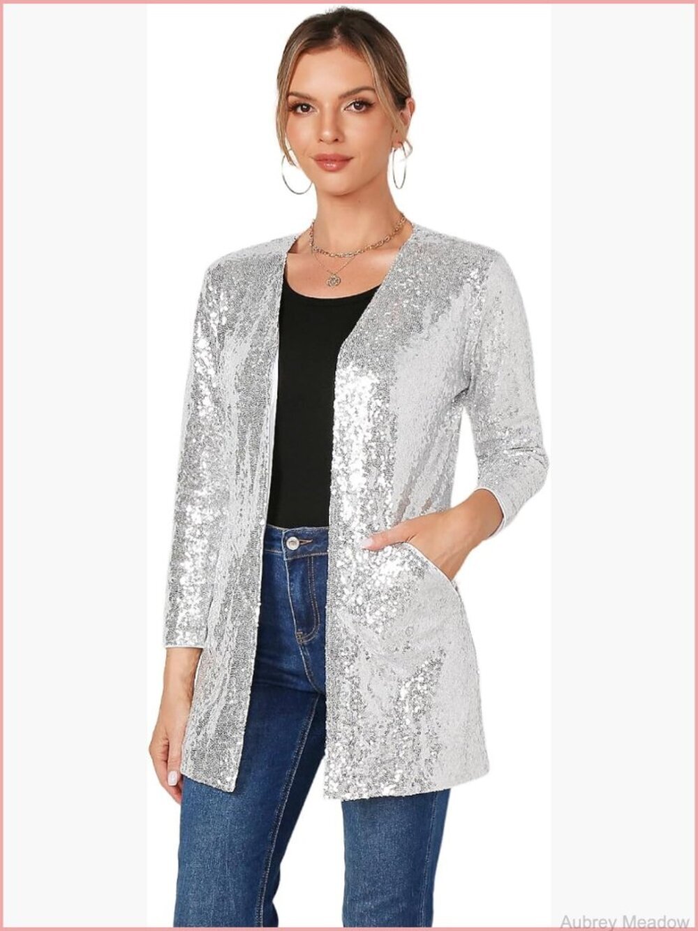 Sequin Long Sleeve Open Front Blazer Jacket Sparkly Party Coat